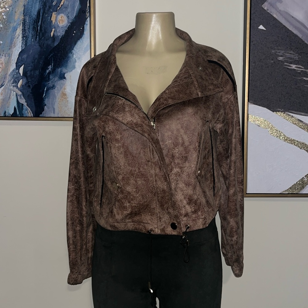 Lysse Bea Brown Vegan Faux Suede Moto Biker Jacket size S